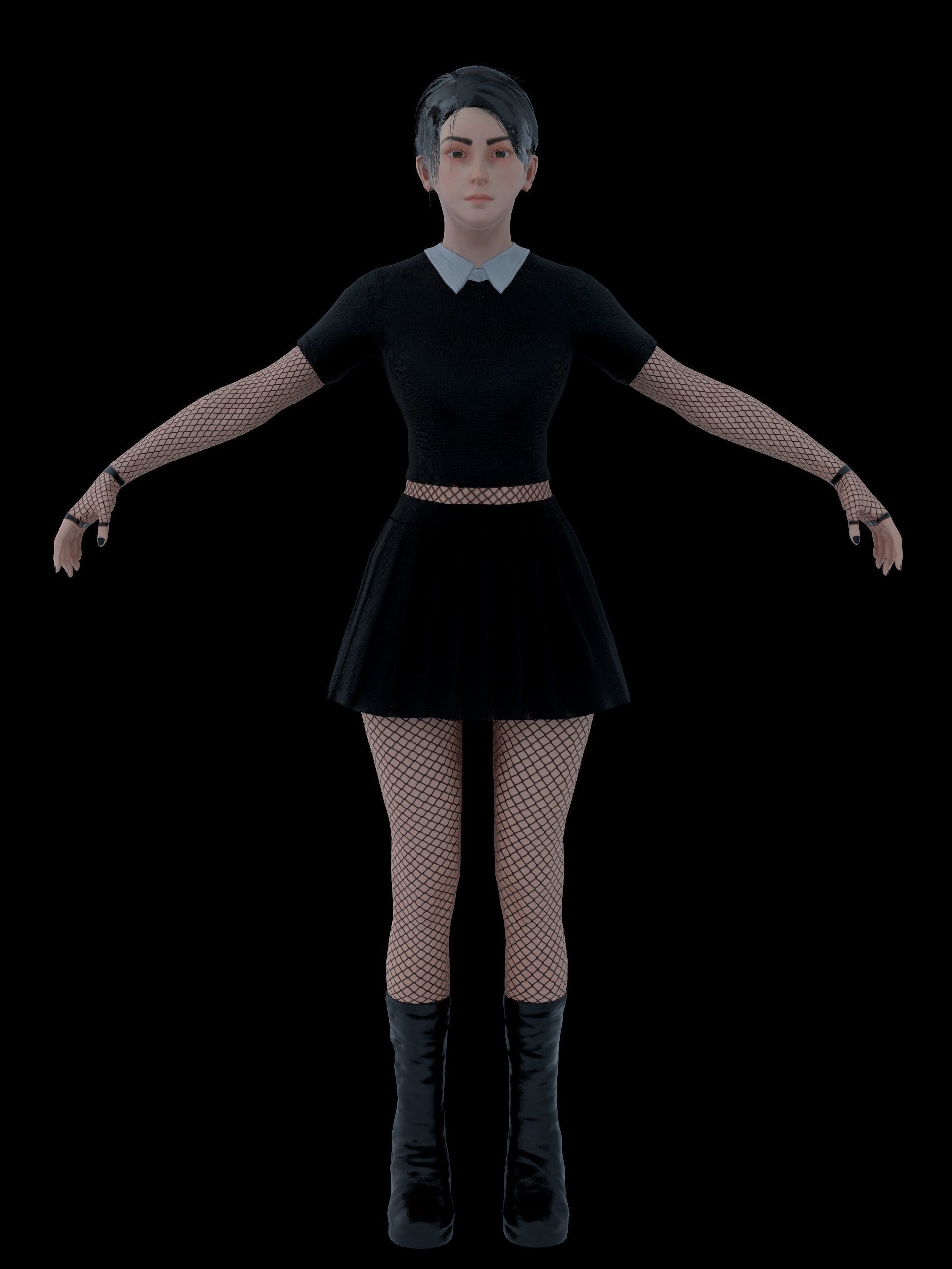 School Goth girl Low-poly 3D model_34