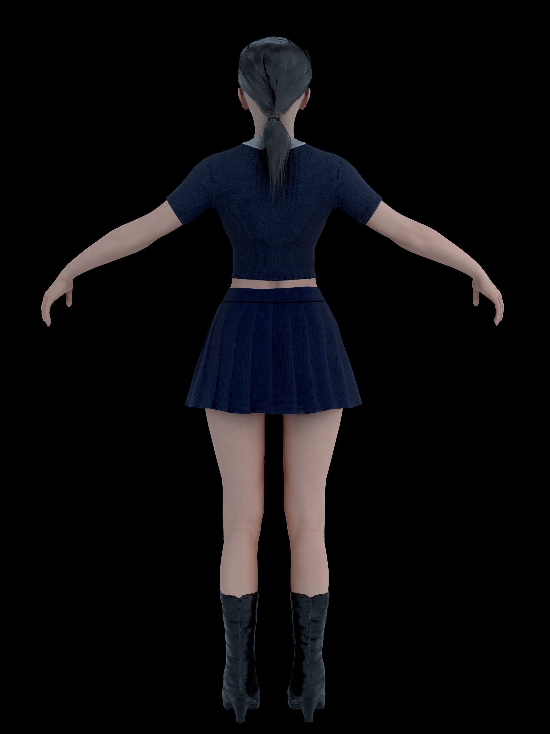 School Goth girl Low-poly 3D model_36