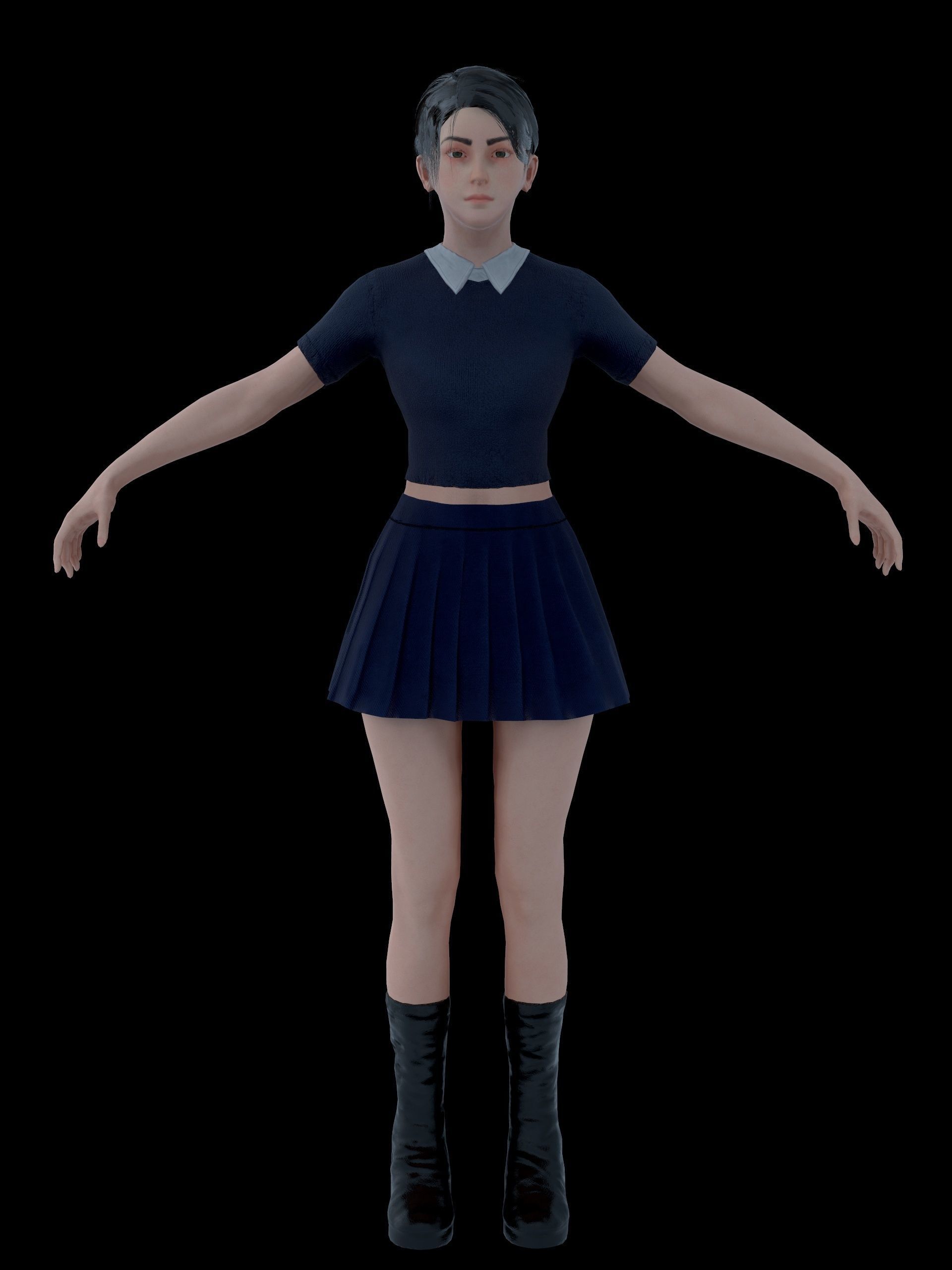 School Goth girl Low-poly 3D model_35