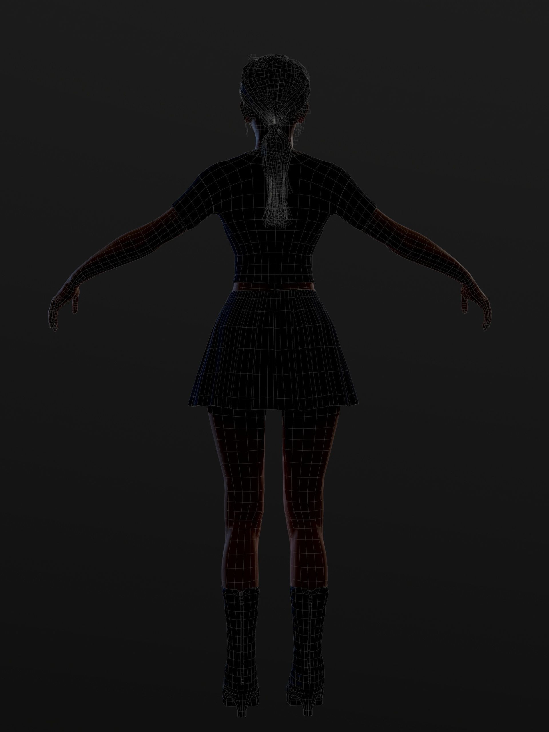 School Goth girl Low-poly 3D model_7