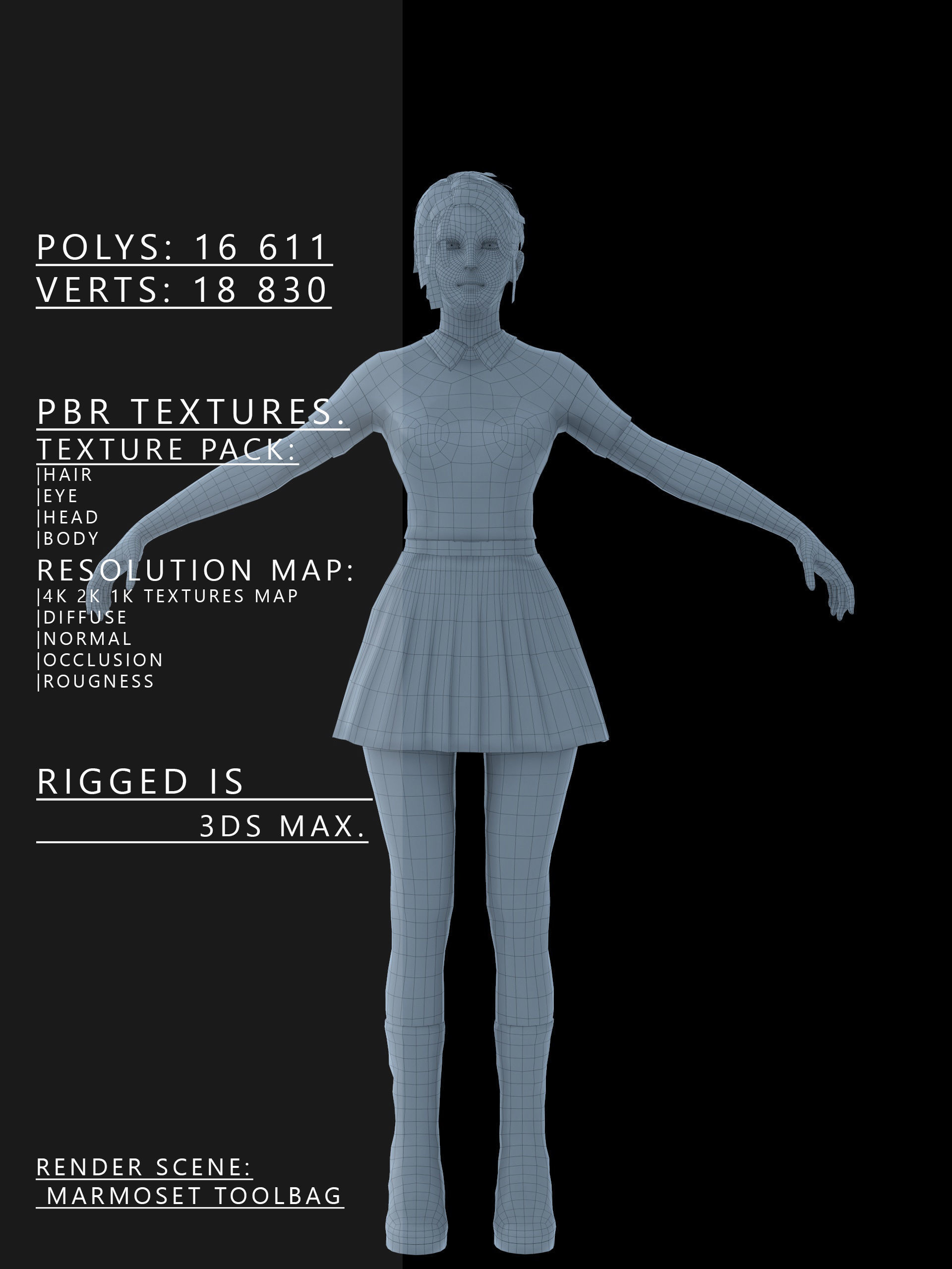 School Goth girl Low-poly 3D model_1