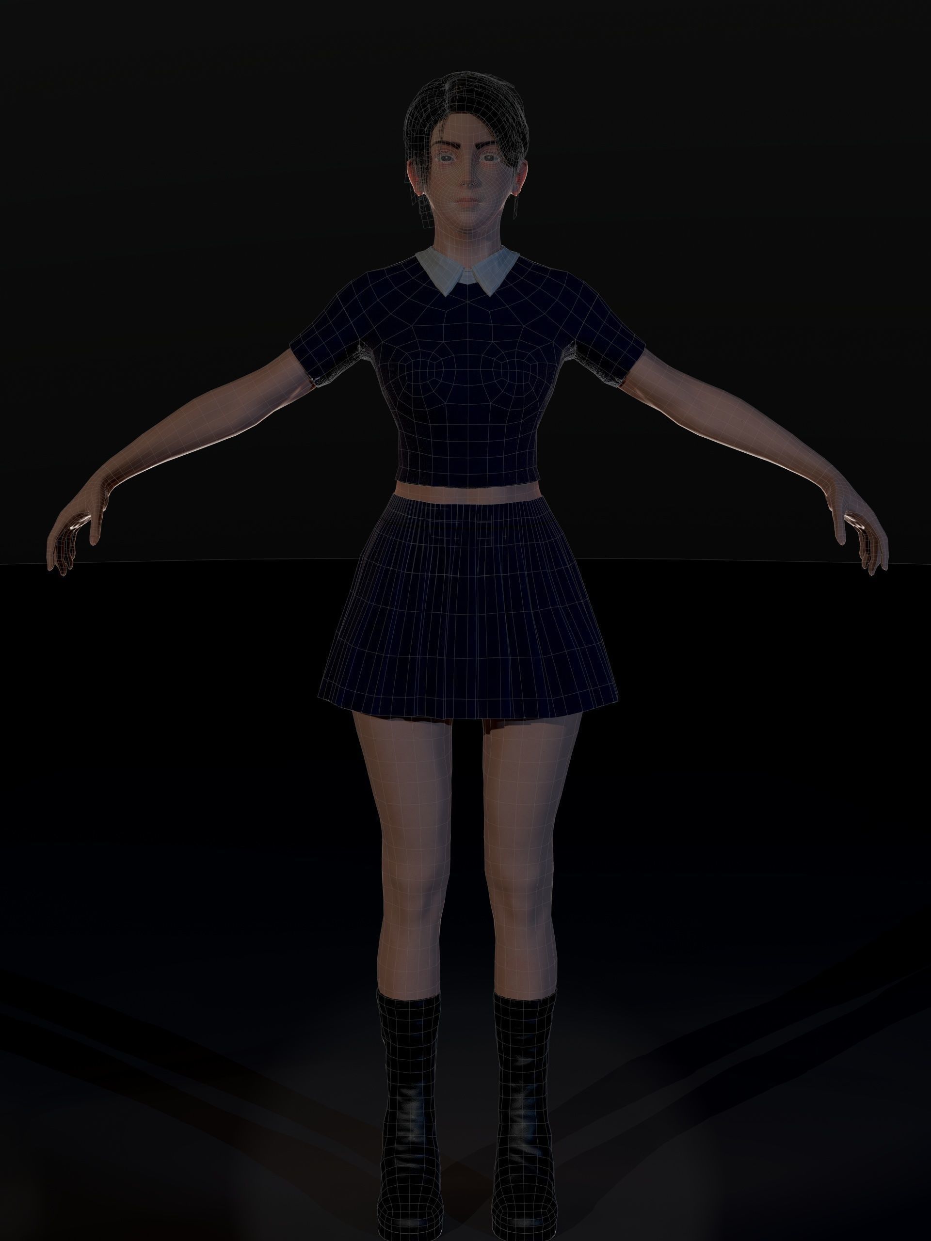 School Goth girl Low-poly 3D model_6