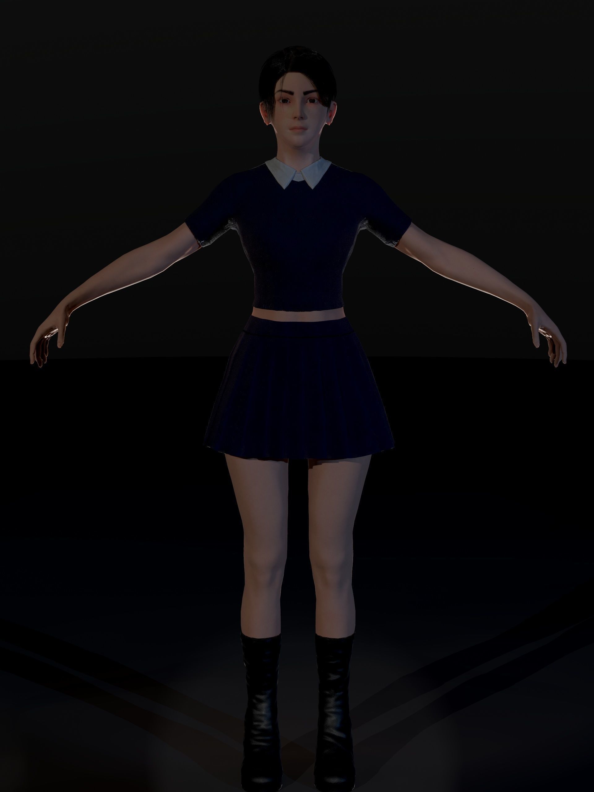 School Goth girl Low-poly 3D model_5
