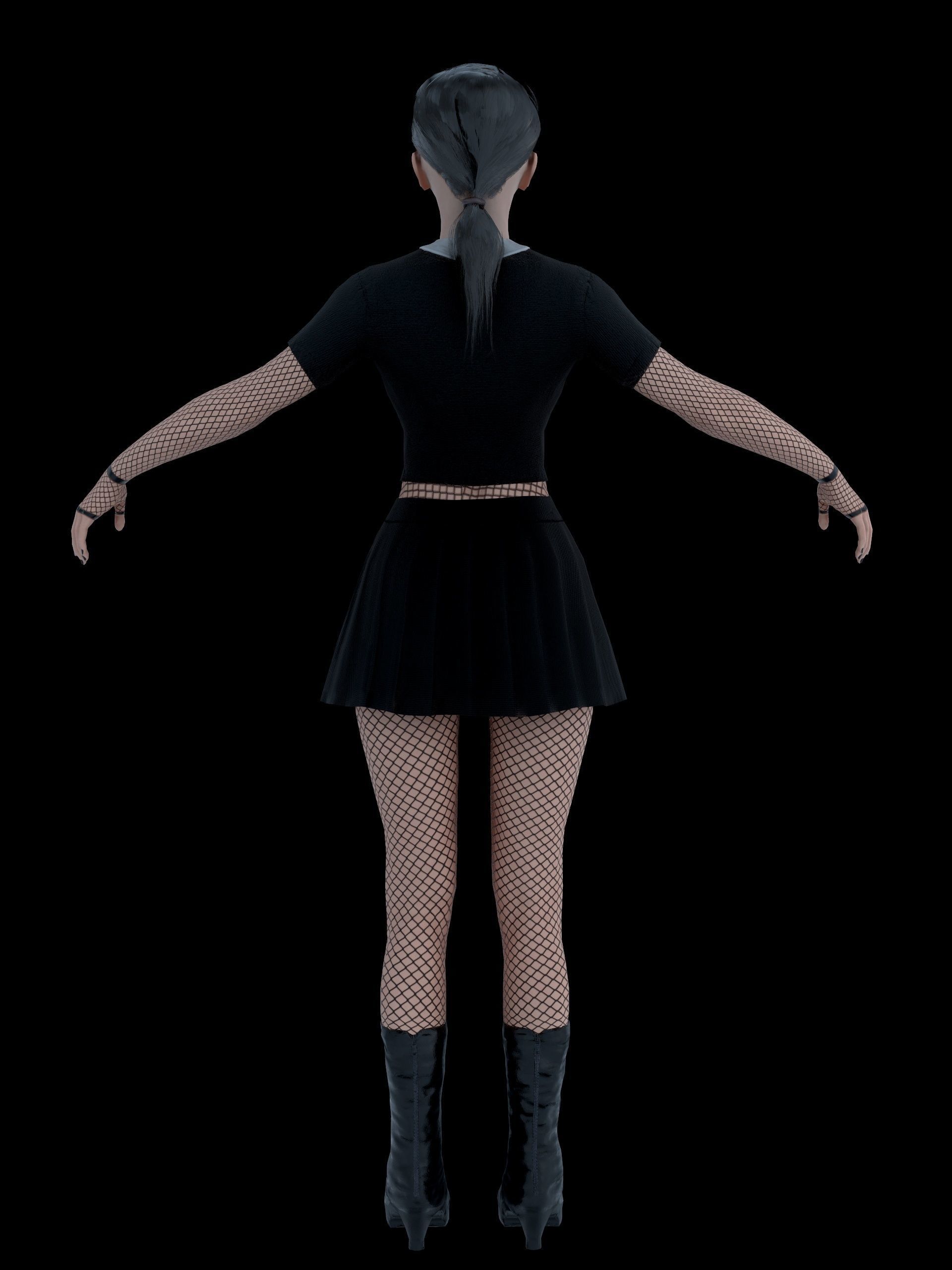 School Goth girl Low-poly 3D model_37