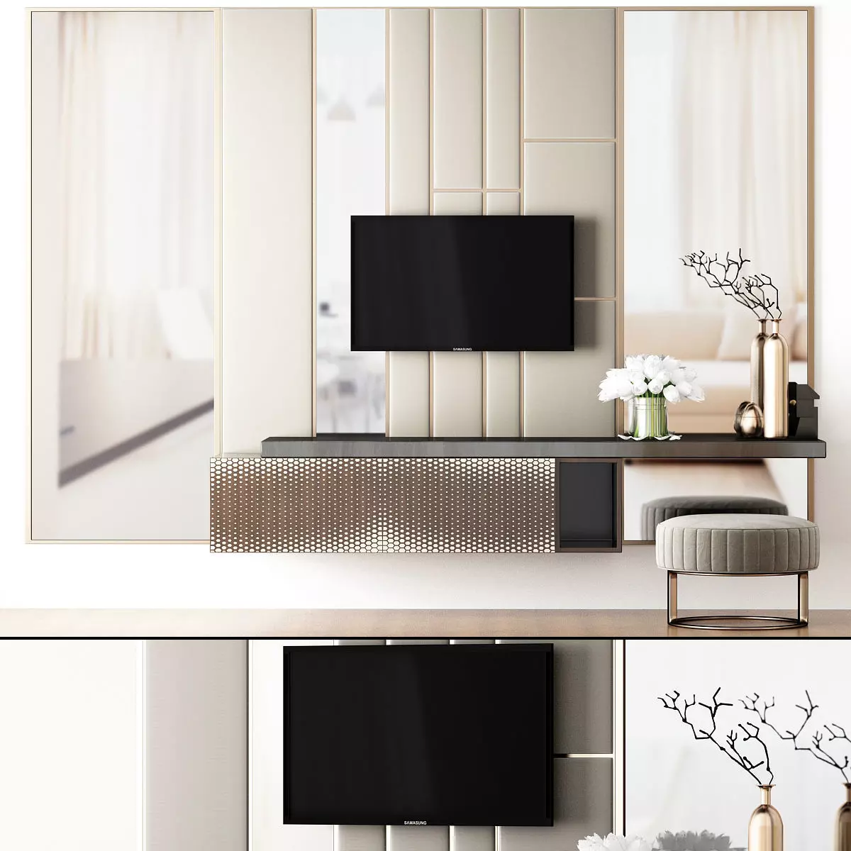 TV stand wall low poly 3d model Low-poly 3D model