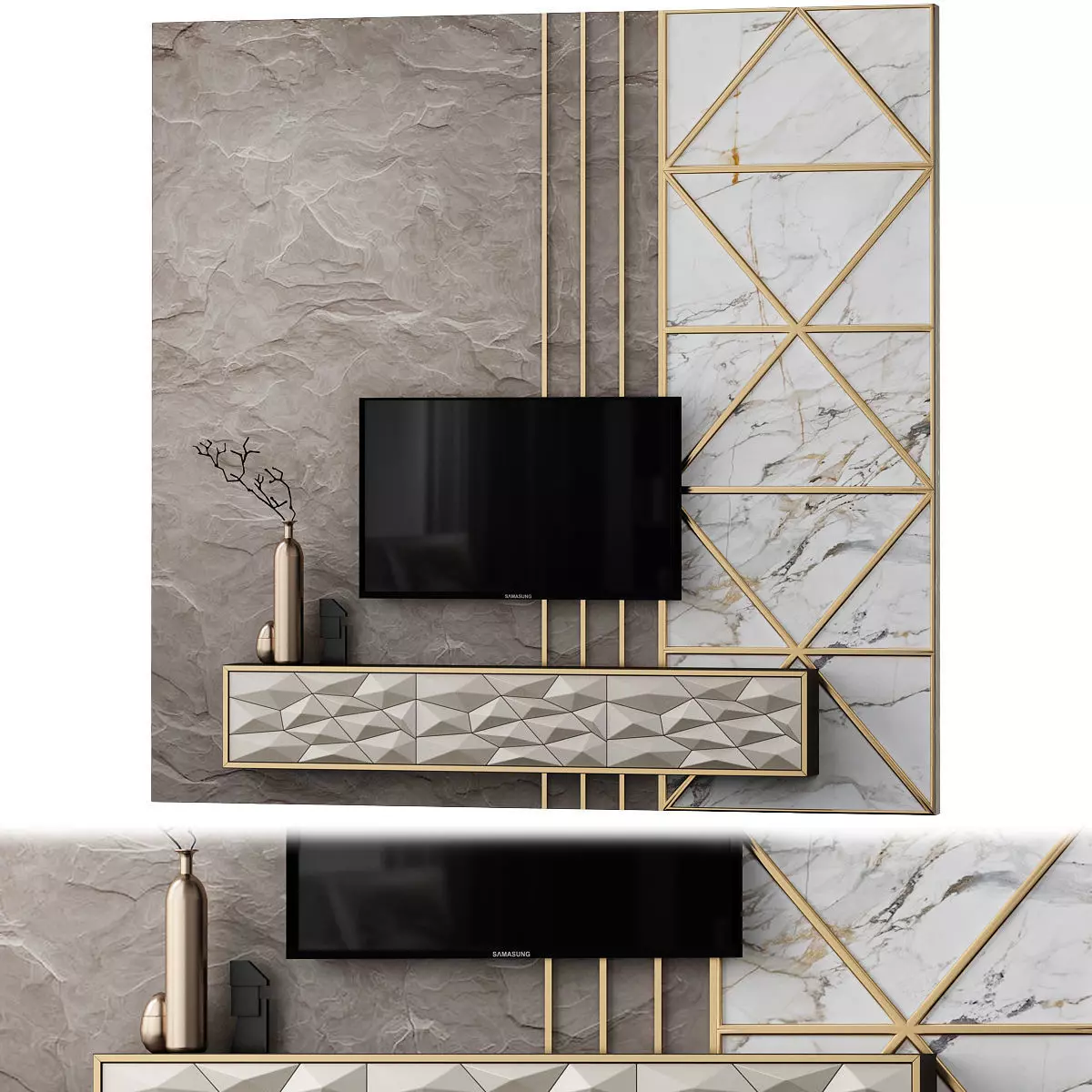 TV stand wall low poly 3d model Low-poly 3D model