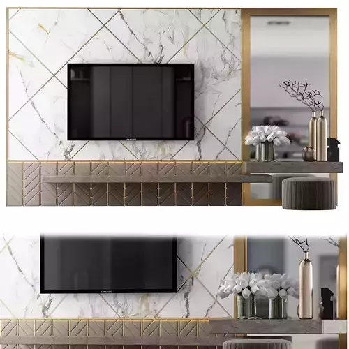TV stand wall low poly 3d model Low-poly 3D model