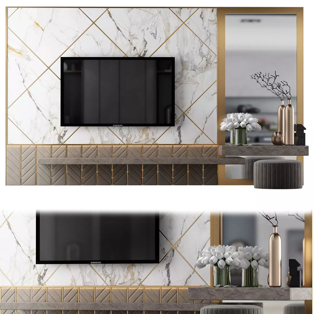 TV stand wall low poly 3d model Low-poly 3D model_0