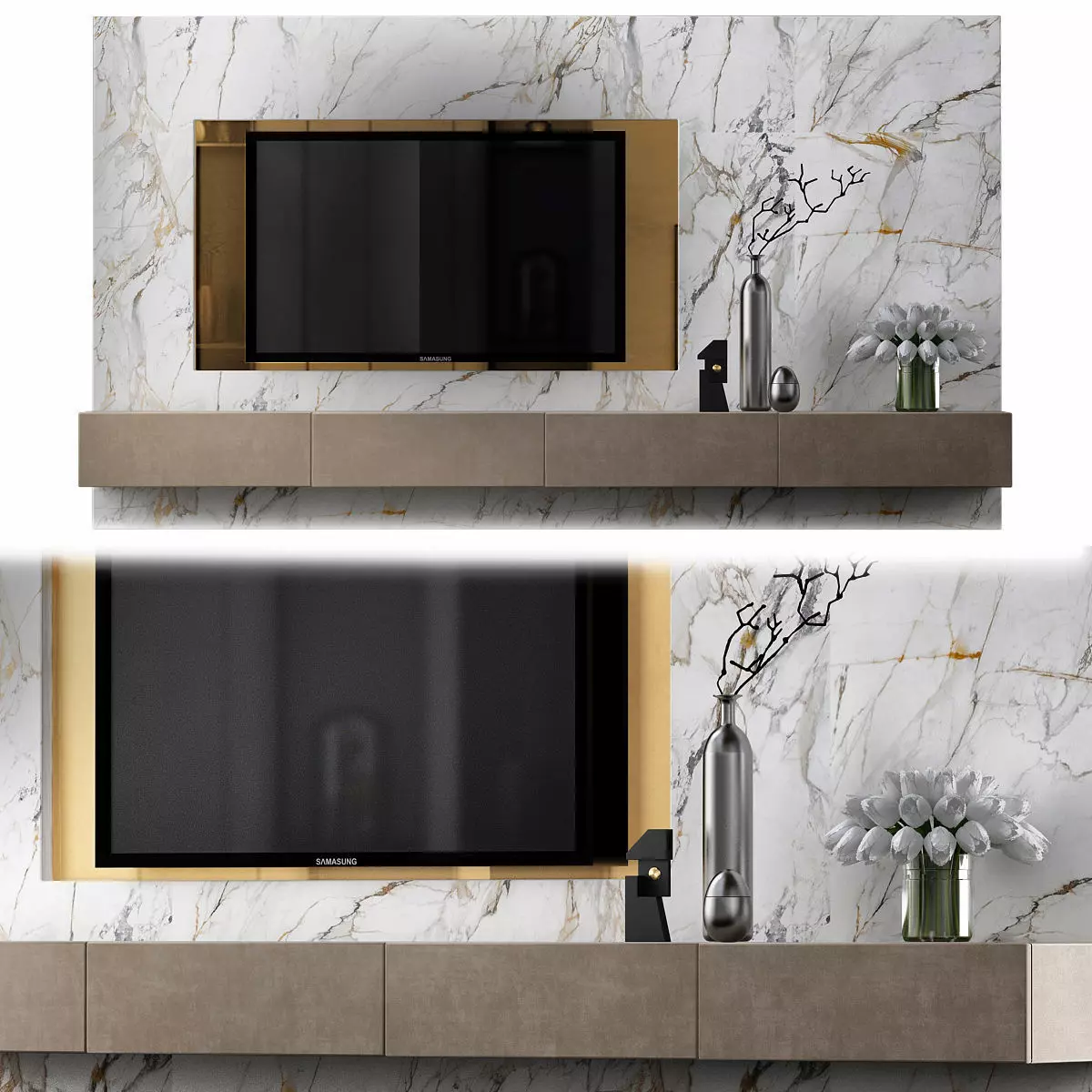 TV stand wall low poly 3d model Low-poly 3D model_0