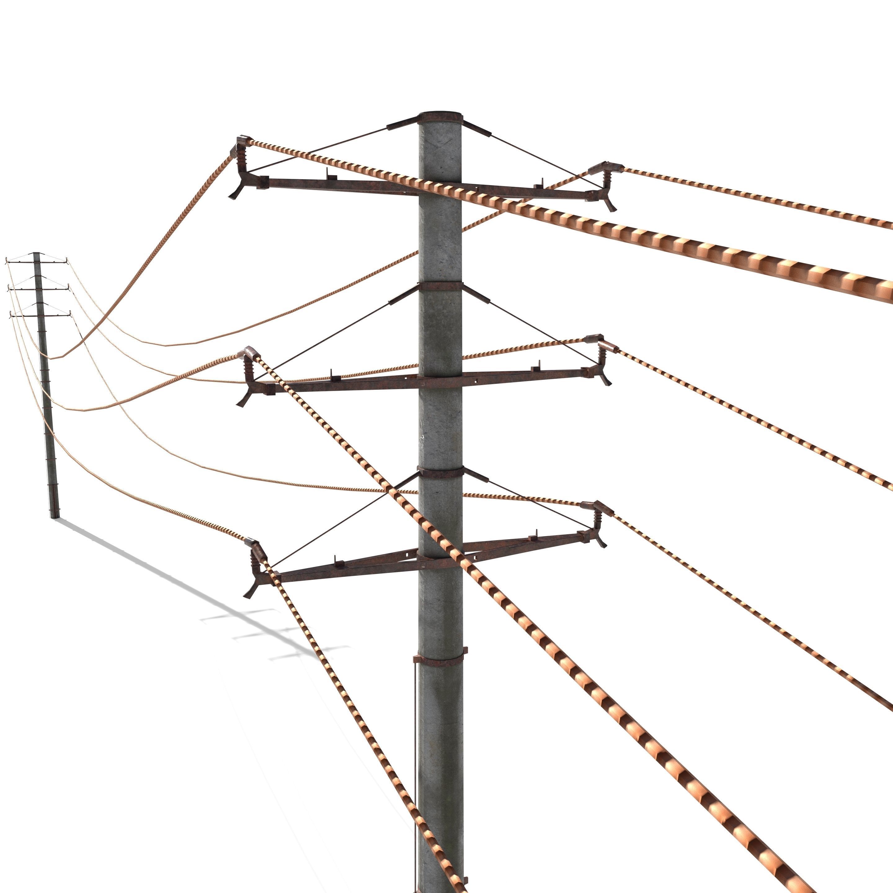 Electricity Pole 19 Weathered Low-poly 3D model_2