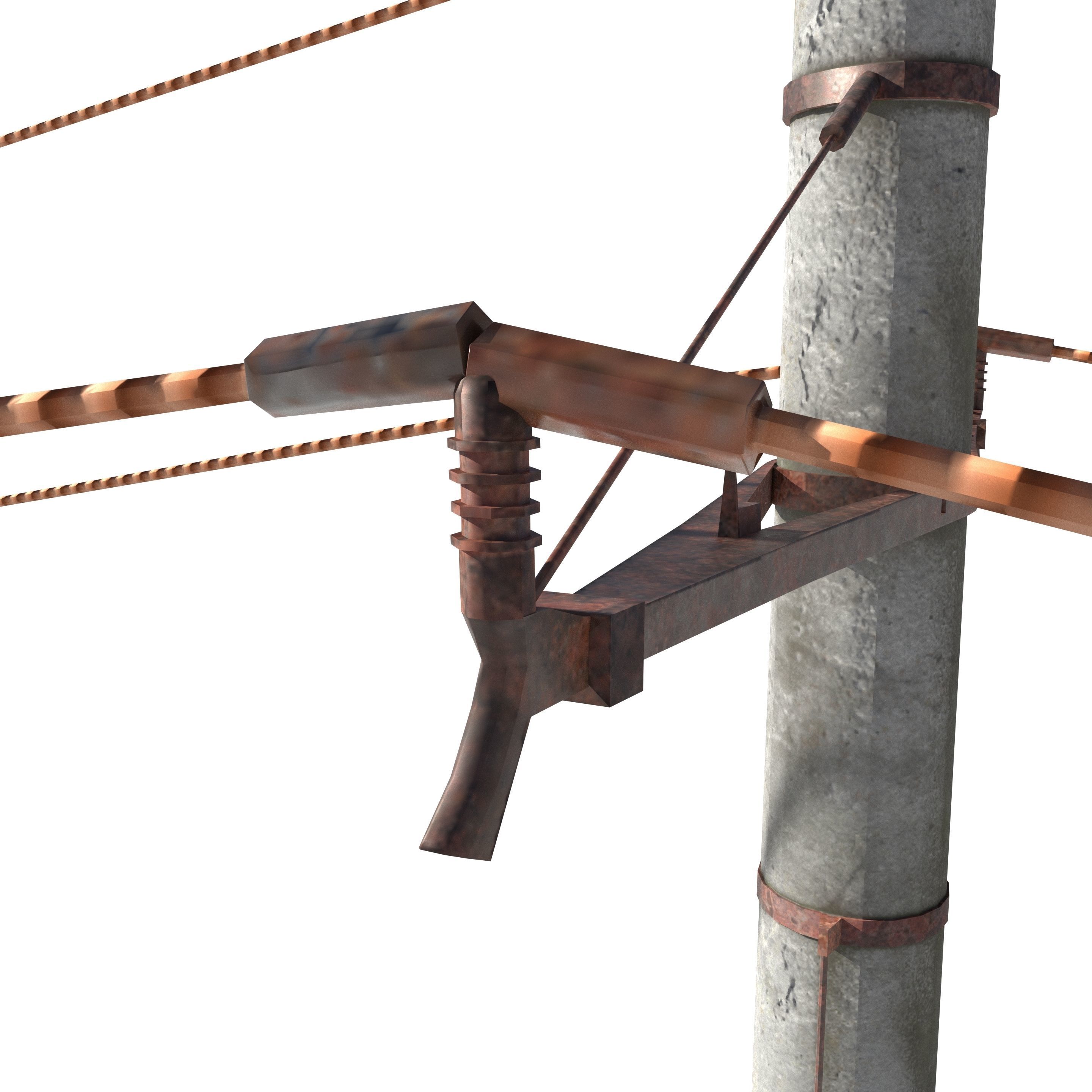 Electricity Pole 19 Weathered Low-poly 3D model_3