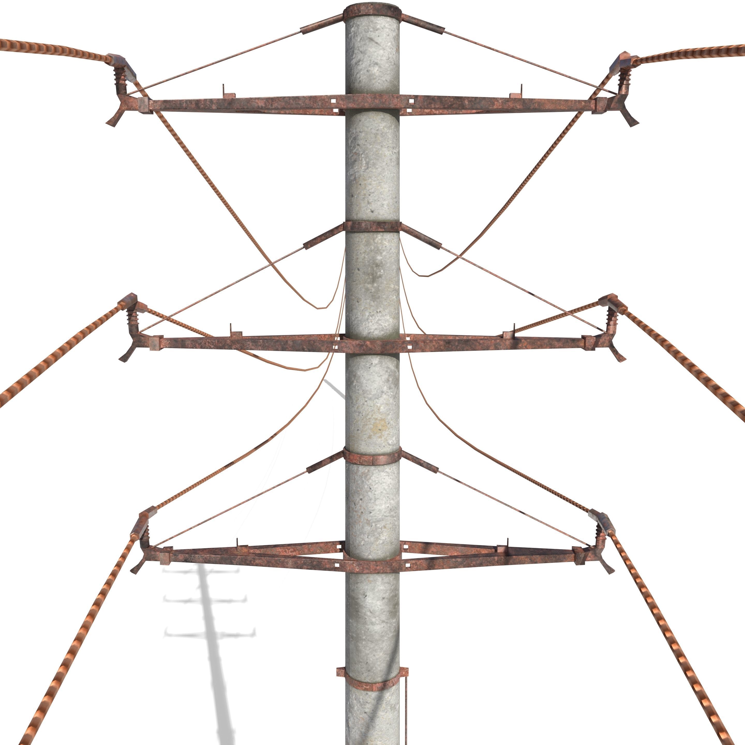 Electricity Pole 19 Weathered Low-poly 3D model_5