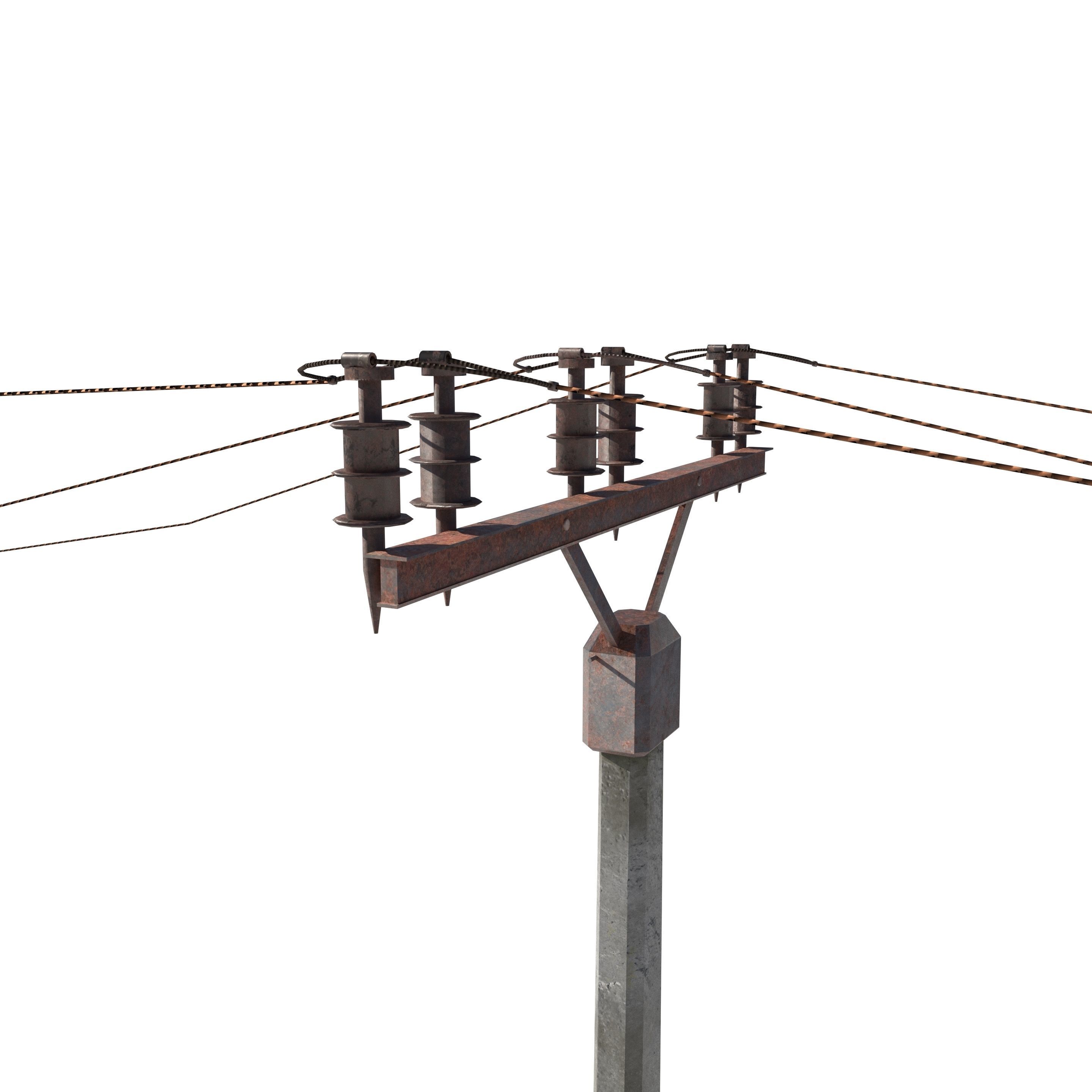 Electricity Pole 20 Weathered Low-poly 3D model_4
