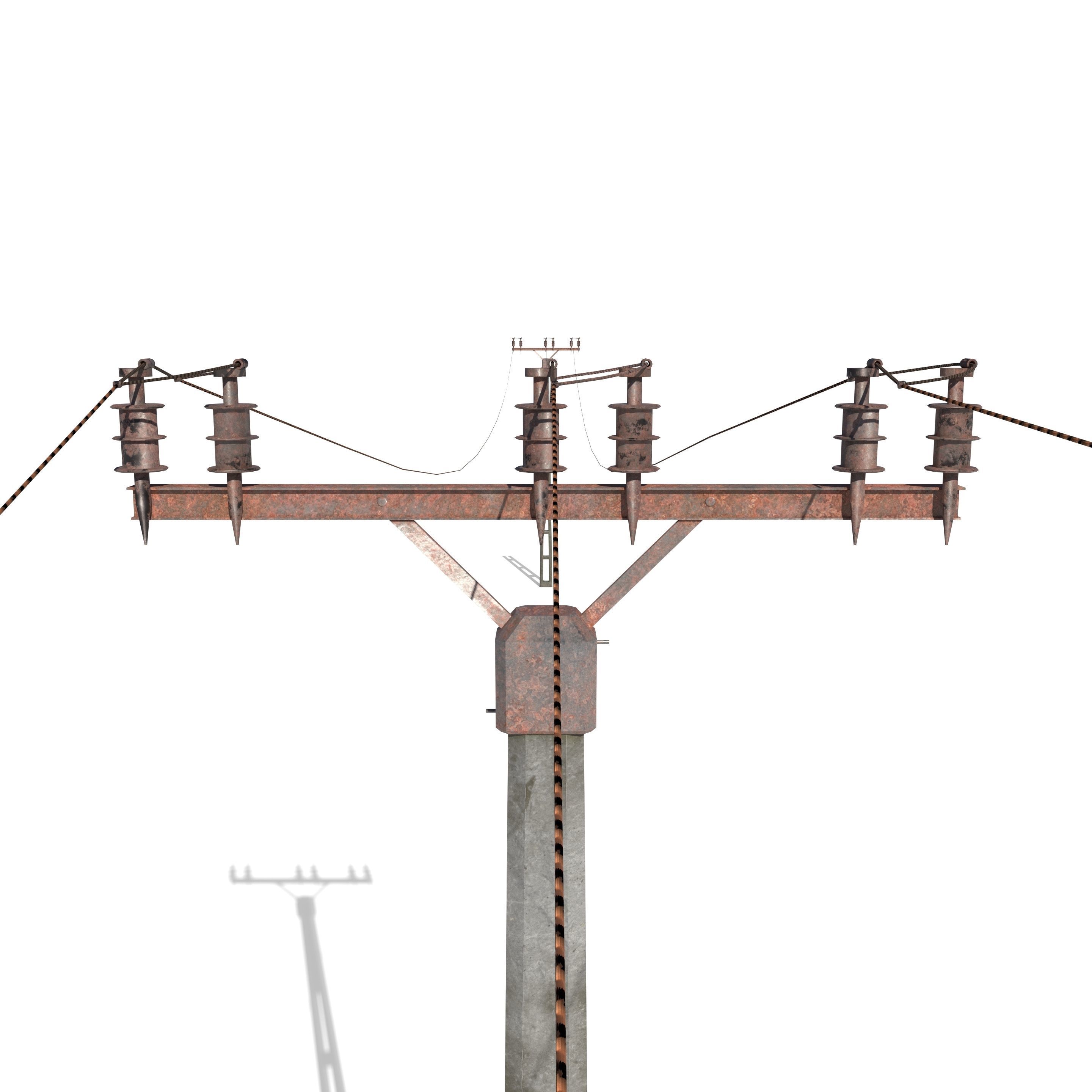 Electricity Pole 20 Weathered Low-poly 3D model_6