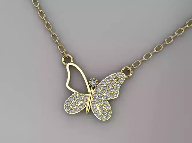 GC GOLD H241-Butterfly Diamond Gold necklace