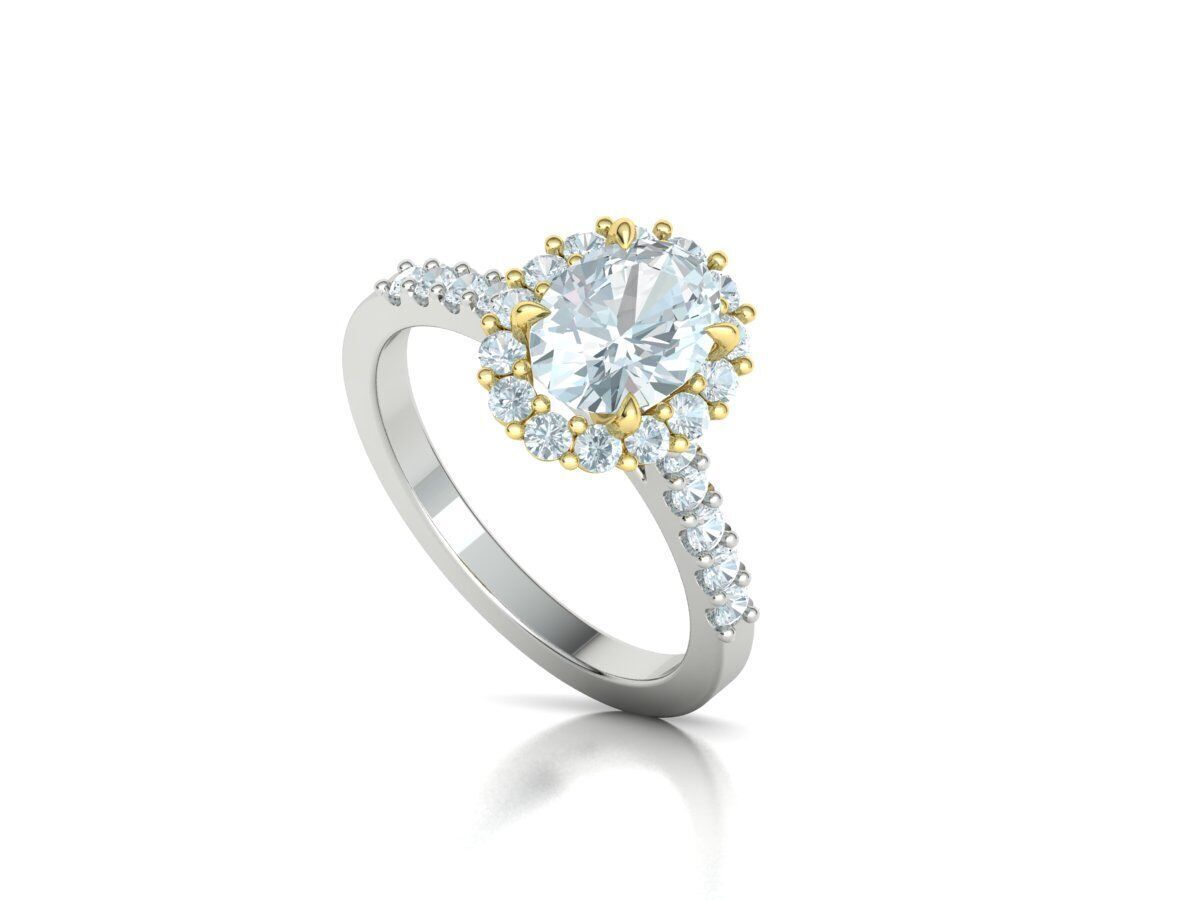 Halo Engagement ring with 1ct Oval Stone 3dmodel 3D print model_21