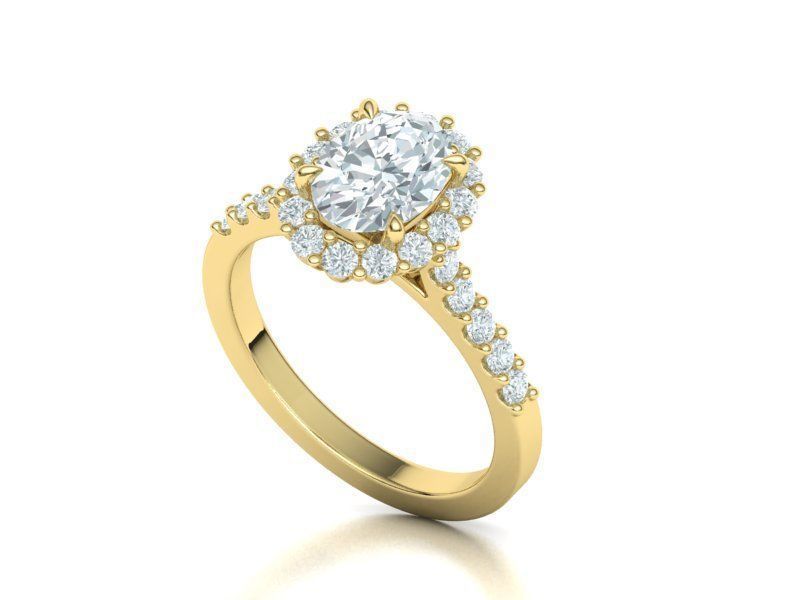 Halo Engagement ring with 1ct Oval Stone 3dmodel 3D print model_34