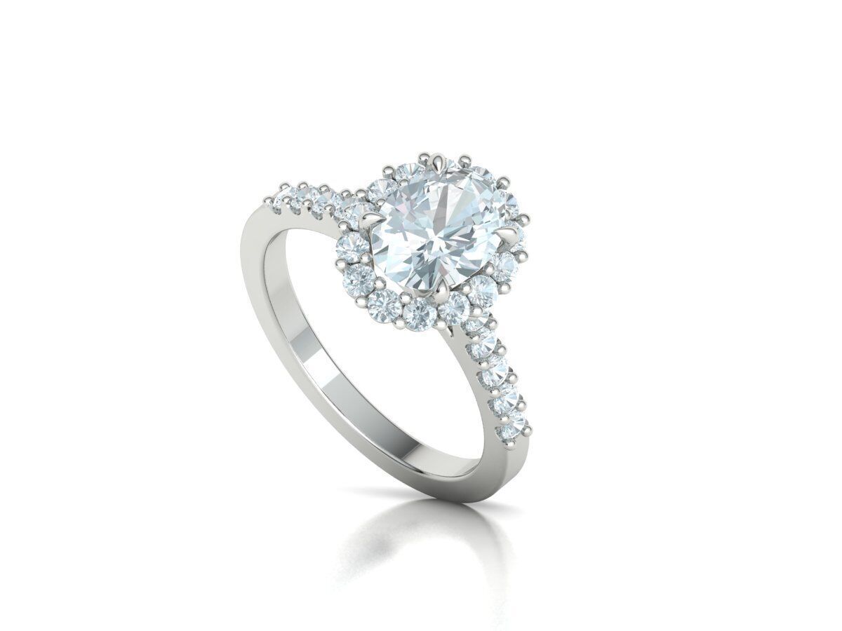 Halo Engagement ring with 1ct Oval Stone 3dmodel 3D print model_25