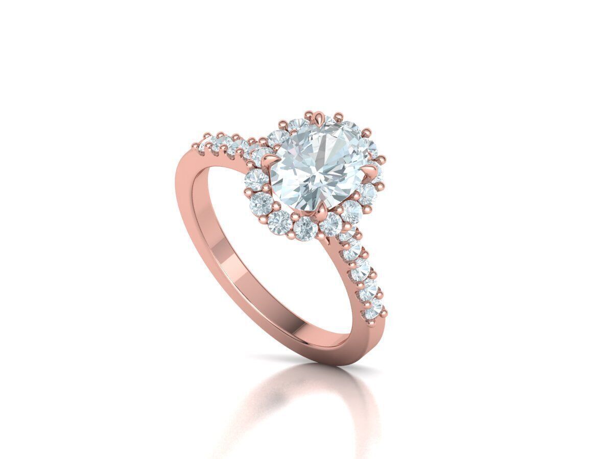 Halo Engagement ring with 1ct Oval Stone 3dmodel 3D print model_22