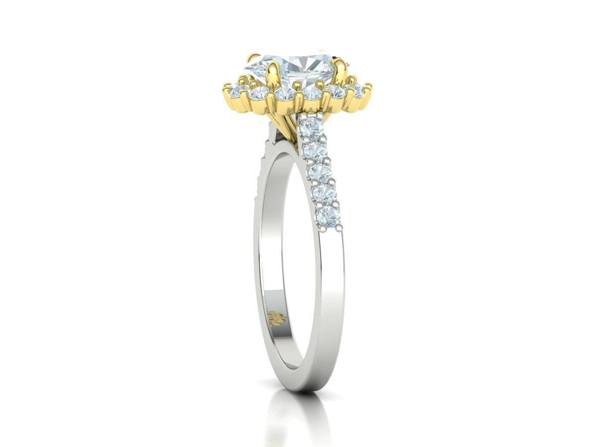 Halo Engagement ring with 1ct Oval Stone 3dmodel 3D print model_17