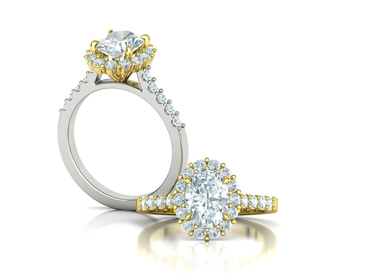 Halo Engagement ring with 1ct Oval Stone 3dmodel 3D print model_1