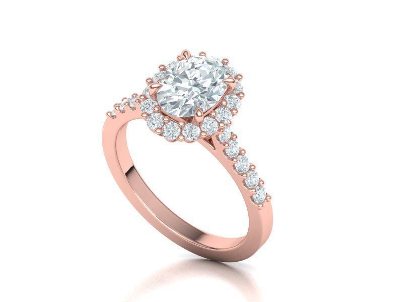 Halo Engagement ring with 1ct Oval Stone 3dmodel 3D print model_32