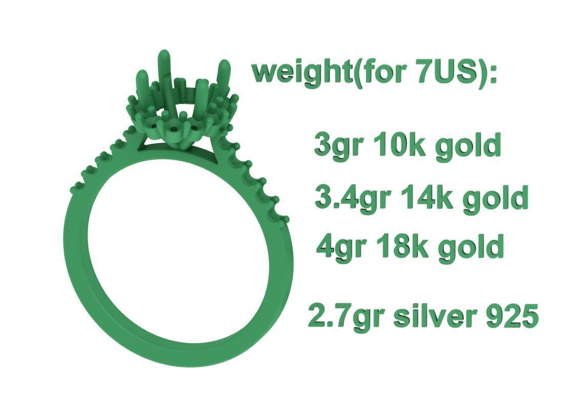 Halo Engagement ring with 1ct Oval Stone 3dmodel 3D print model_8