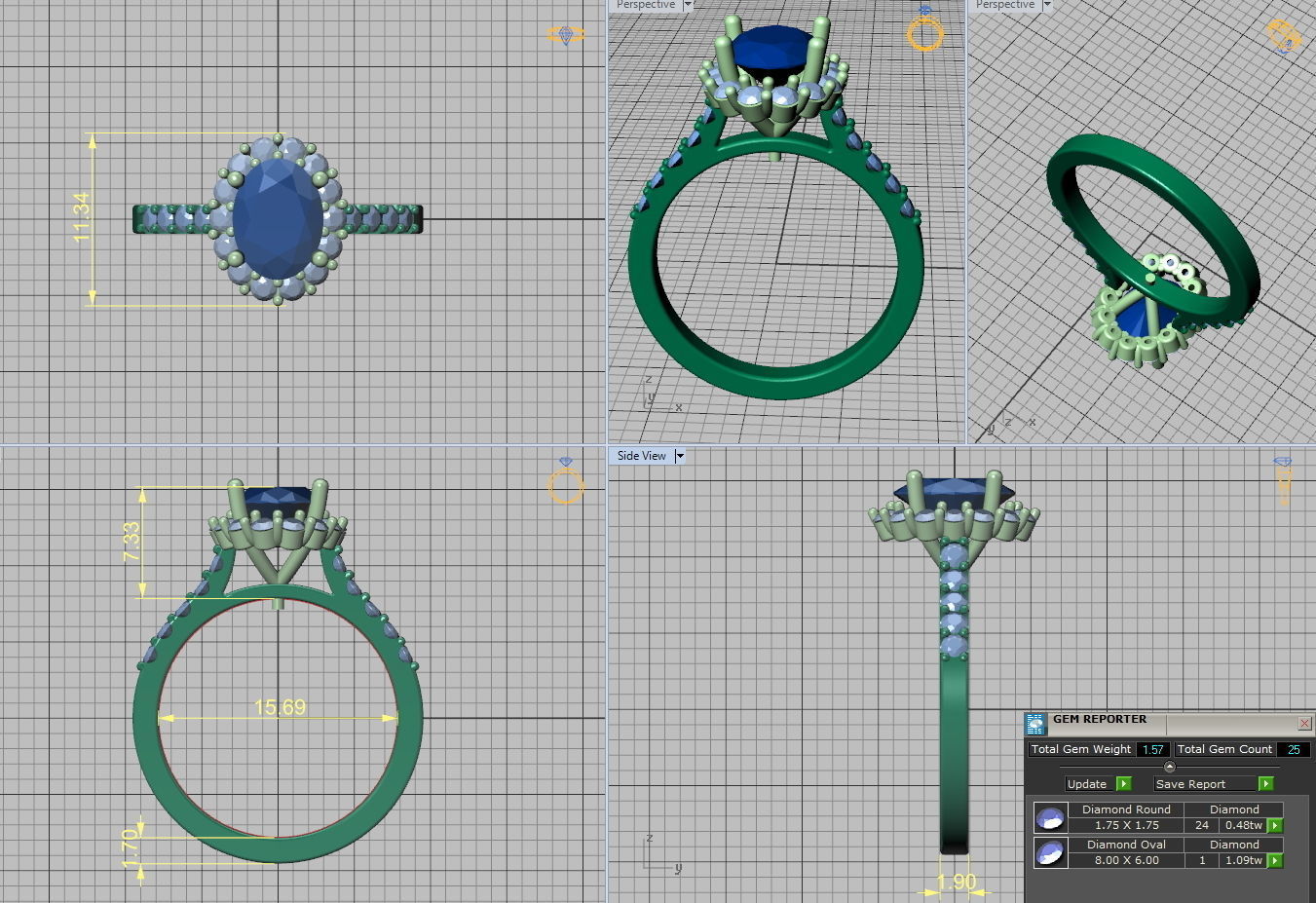 Halo Engagement ring with 1ct Oval Stone 3dmodel 3D print model_7