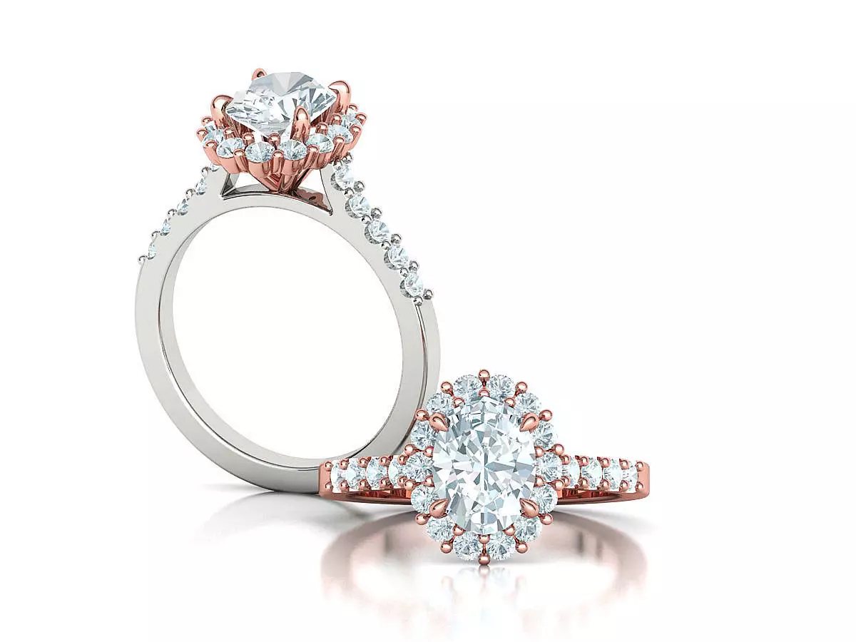 Halo Engagement ring with 1ct Oval Stone 3dmodel 3D print model_0