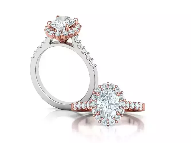 Halo Engagement ring with 1ct Oval Stone 3dmodel