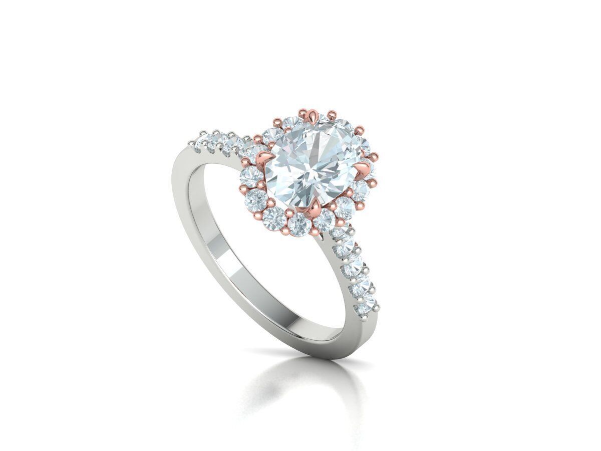 Halo Engagement ring with 1ct Oval Stone 3dmodel 3D print model_23