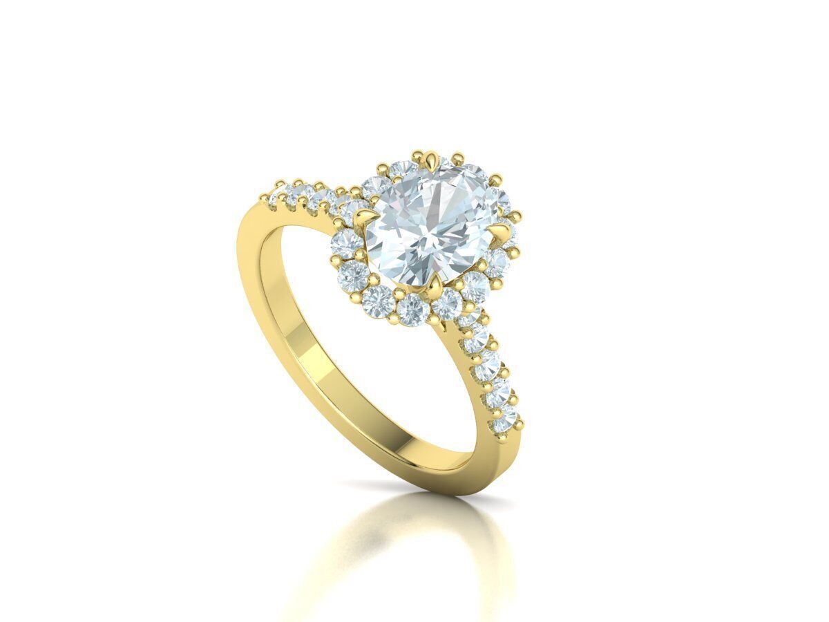 Halo Engagement ring with 1ct Oval Stone 3dmodel 3D print model_24