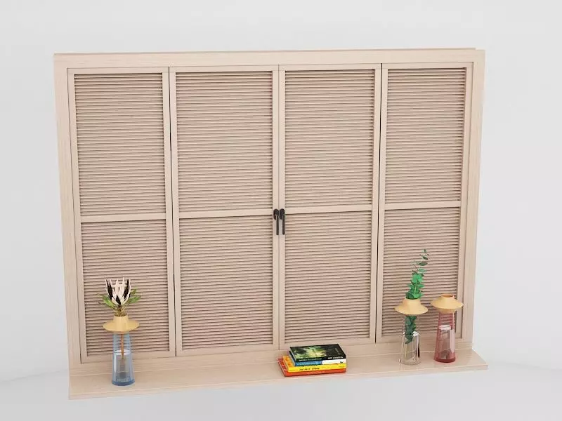 Windrow wooden window with blinds 3D model