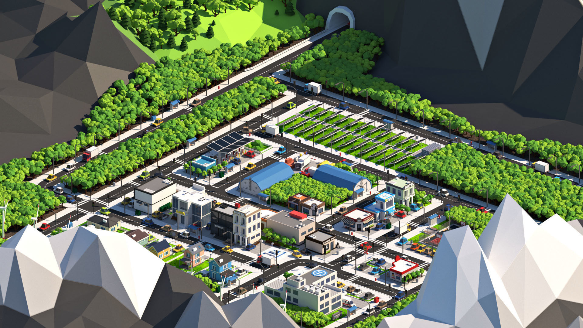 Cartoon Low Poly City Pack V2 Low-poly 3D model_5