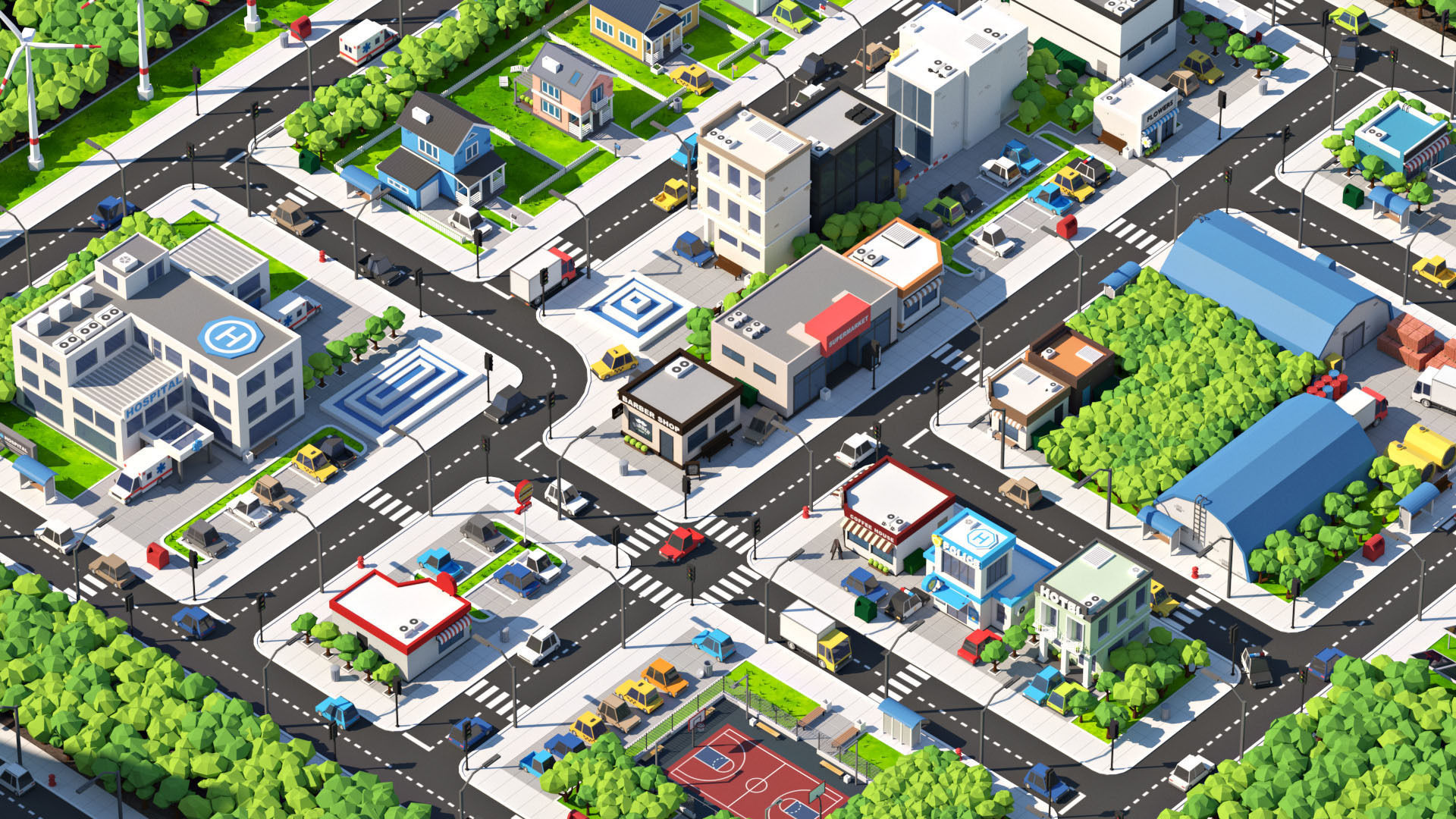 Cartoon Low Poly City Pack V2 Low-poly 3D model_1