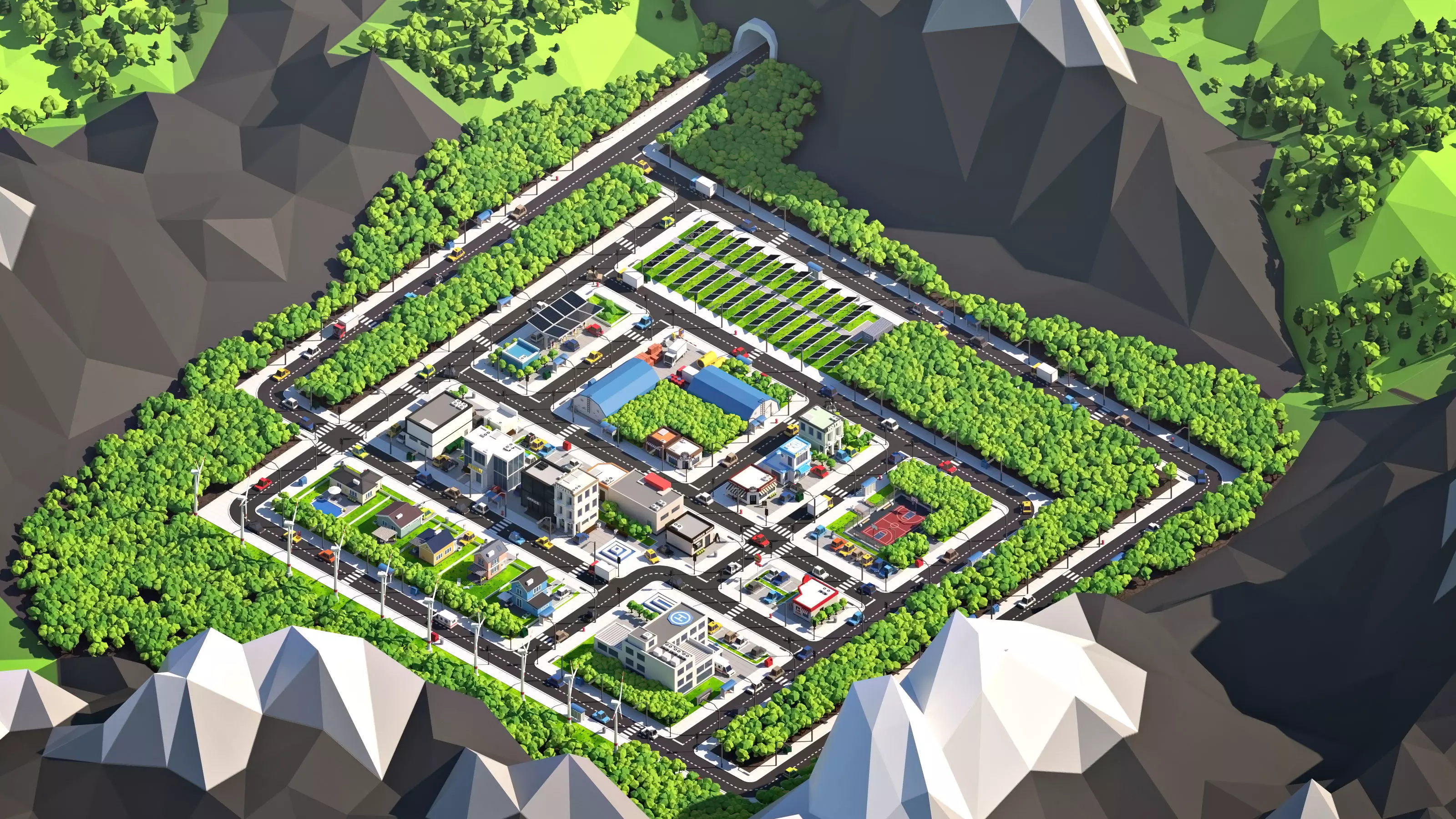 Cartoon Low Poly City Pack V2 Low-poly 3D model_0