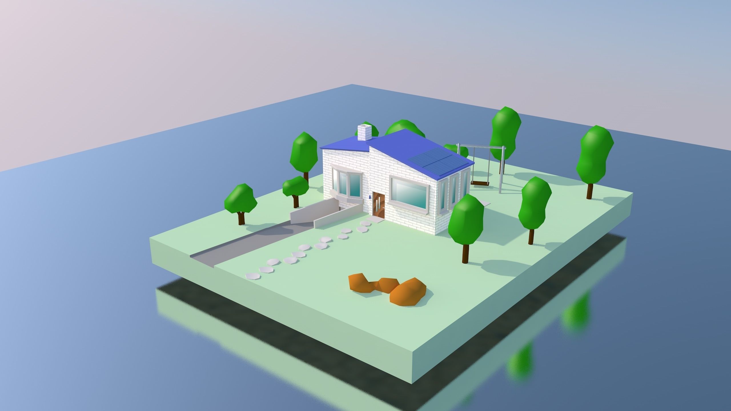Cartoon House Low-poly 3D model_2
