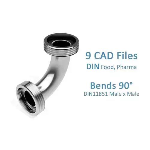 Hygienic Bends 90 degrees - DIN11851 Male x Male Ends Free 3D model