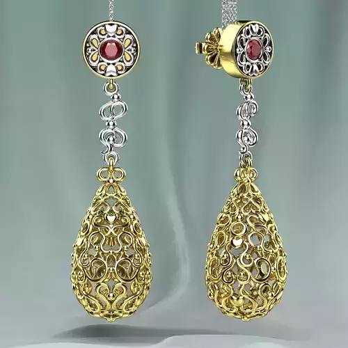 Gold Earrings With Diamonds 3D print model