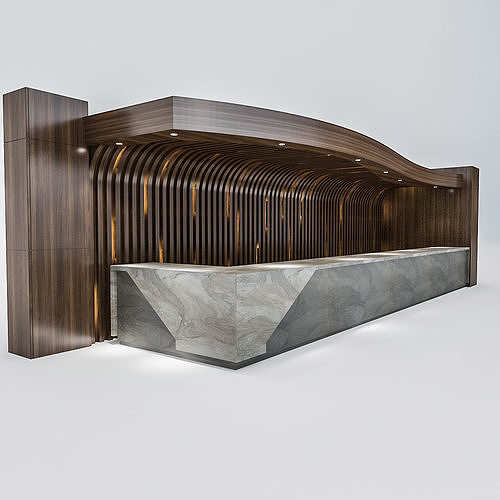 Reception modern desk made of wood and marble Low-poly 3D model