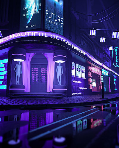 Sci-fi neon city 3D model