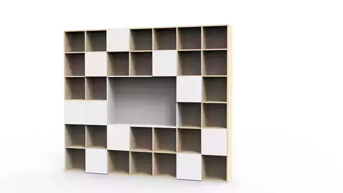 Shelves bookcase made of squares and cubes