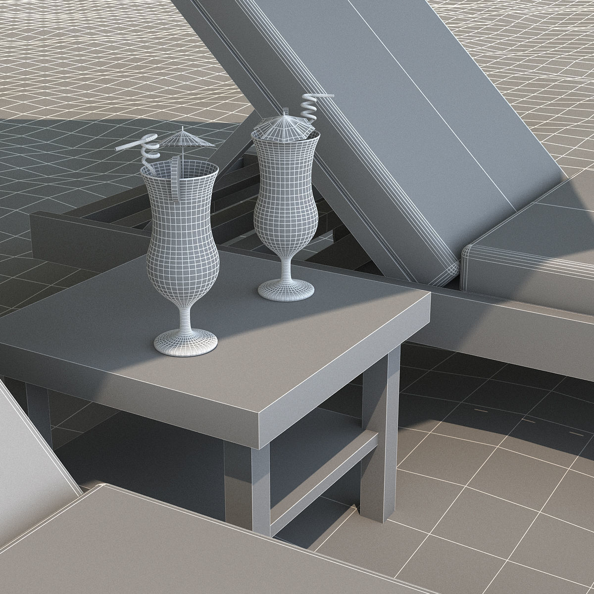 Sunbed With Umbrella Low-poly 3D model_8