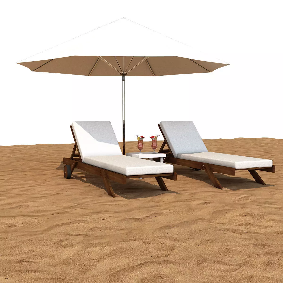 Sunbed With Umbrella Low-poly 3D model_0