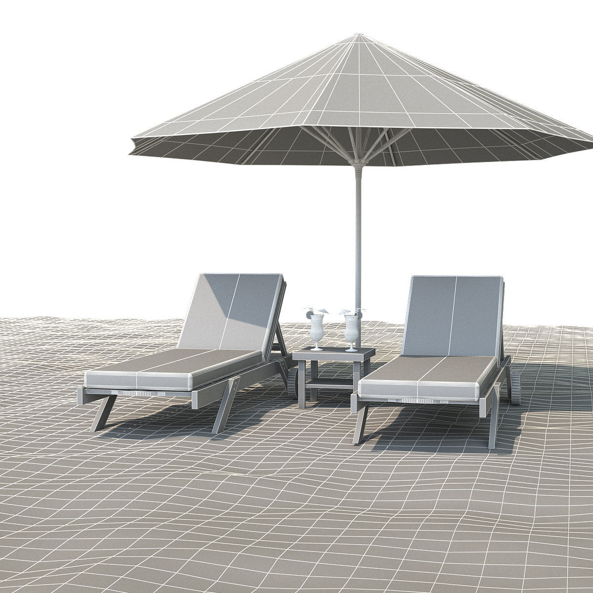 Sunbed With Umbrella Low-poly 3D model_6