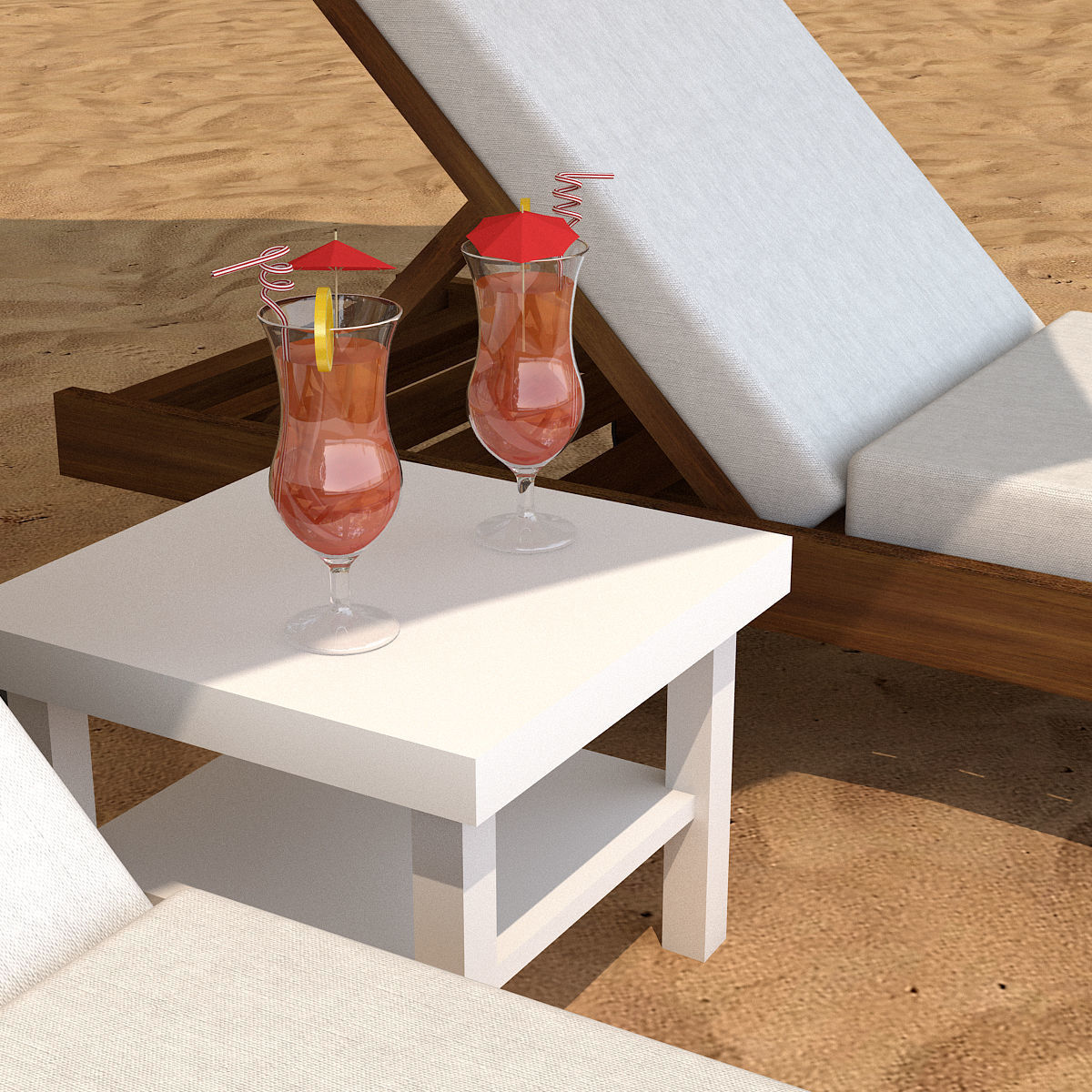 Sunbed With Umbrella Low-poly 3D model_3