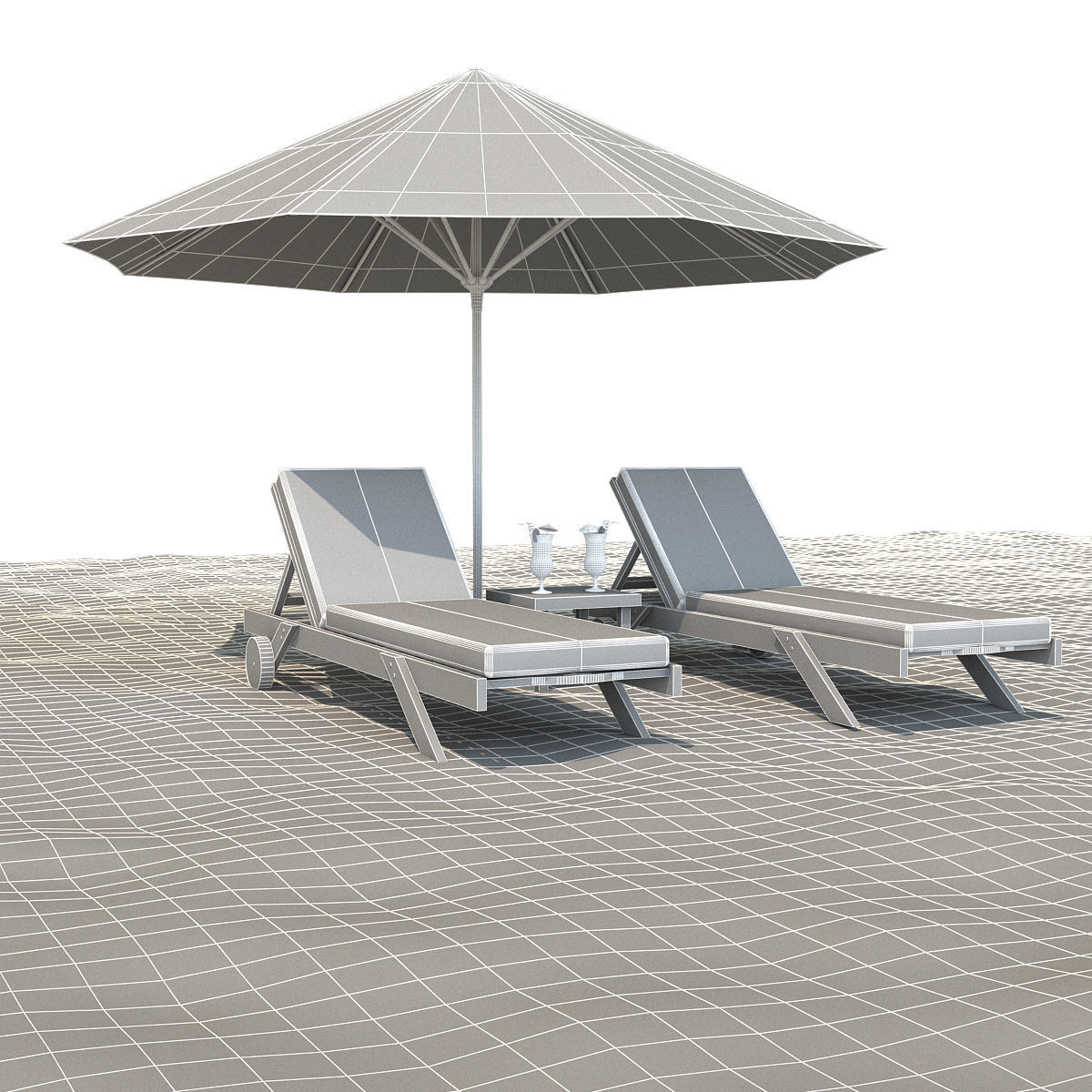 Sunbed With Umbrella Low-poly 3D model_5