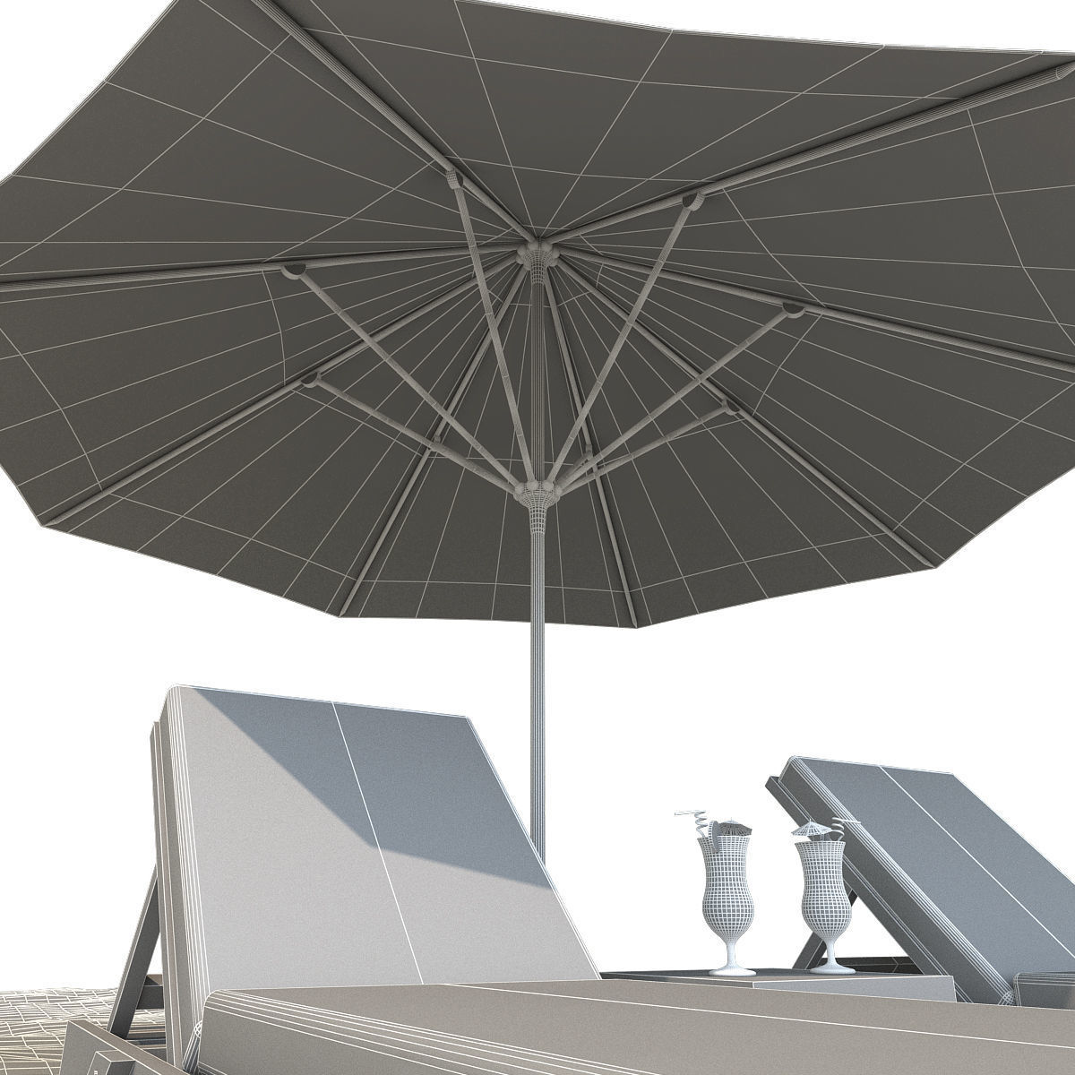 Sunbed With Umbrella Low-poly 3D model_9
