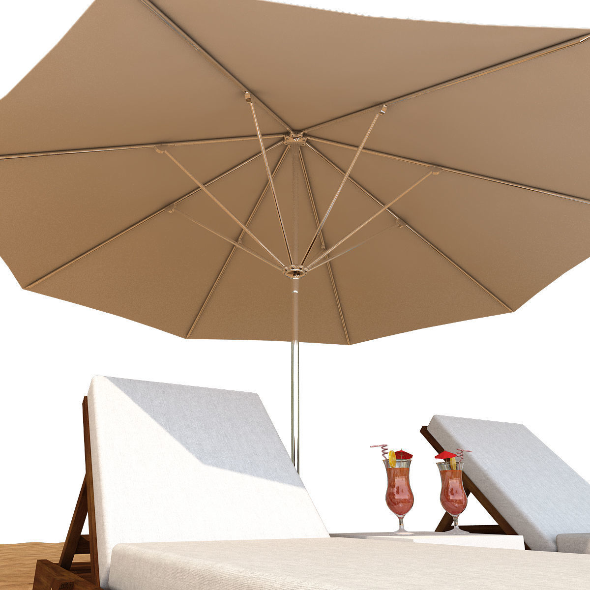 Sunbed With Umbrella Low-poly 3D model_4