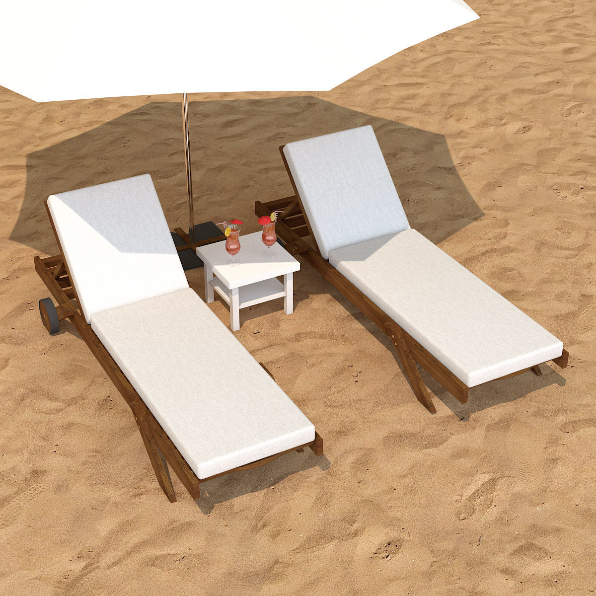 Sunbed With Umbrella Low-poly 3D model_2